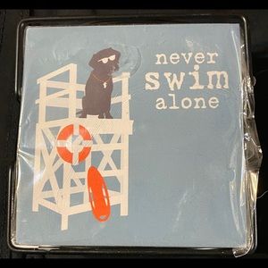 Stone Coaster Set w/ Metal Frame Never Swim Alone Dog Lifeguard Beach 50% offers
